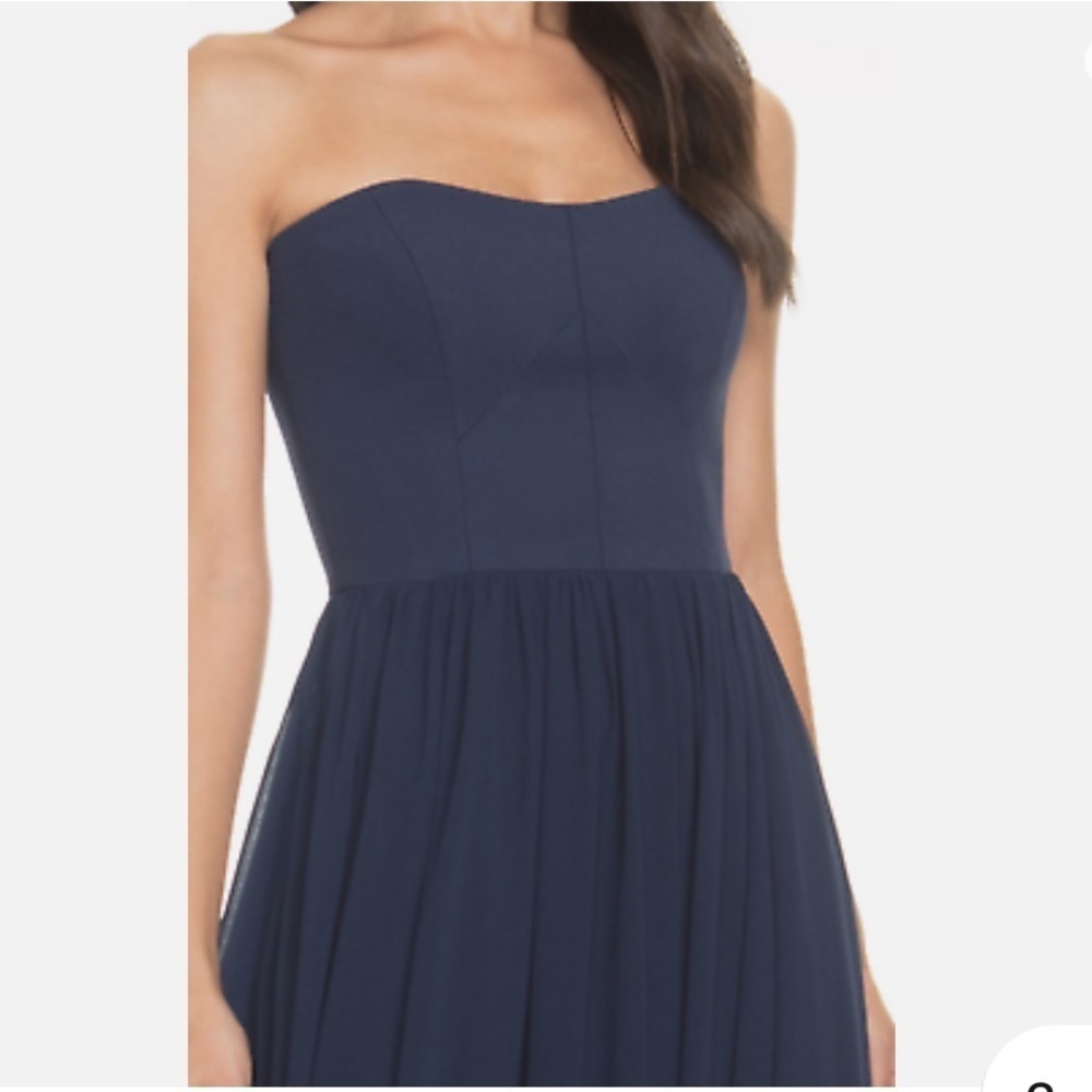 DRESS THE POPULATION Ella Strapless Crepe Chiffon Gown In Midnight Blue - Picture 3 of 5